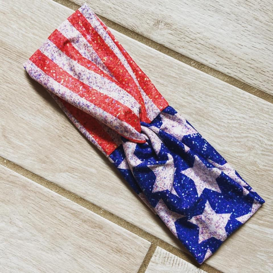 Faux Glitter Flag Headband
