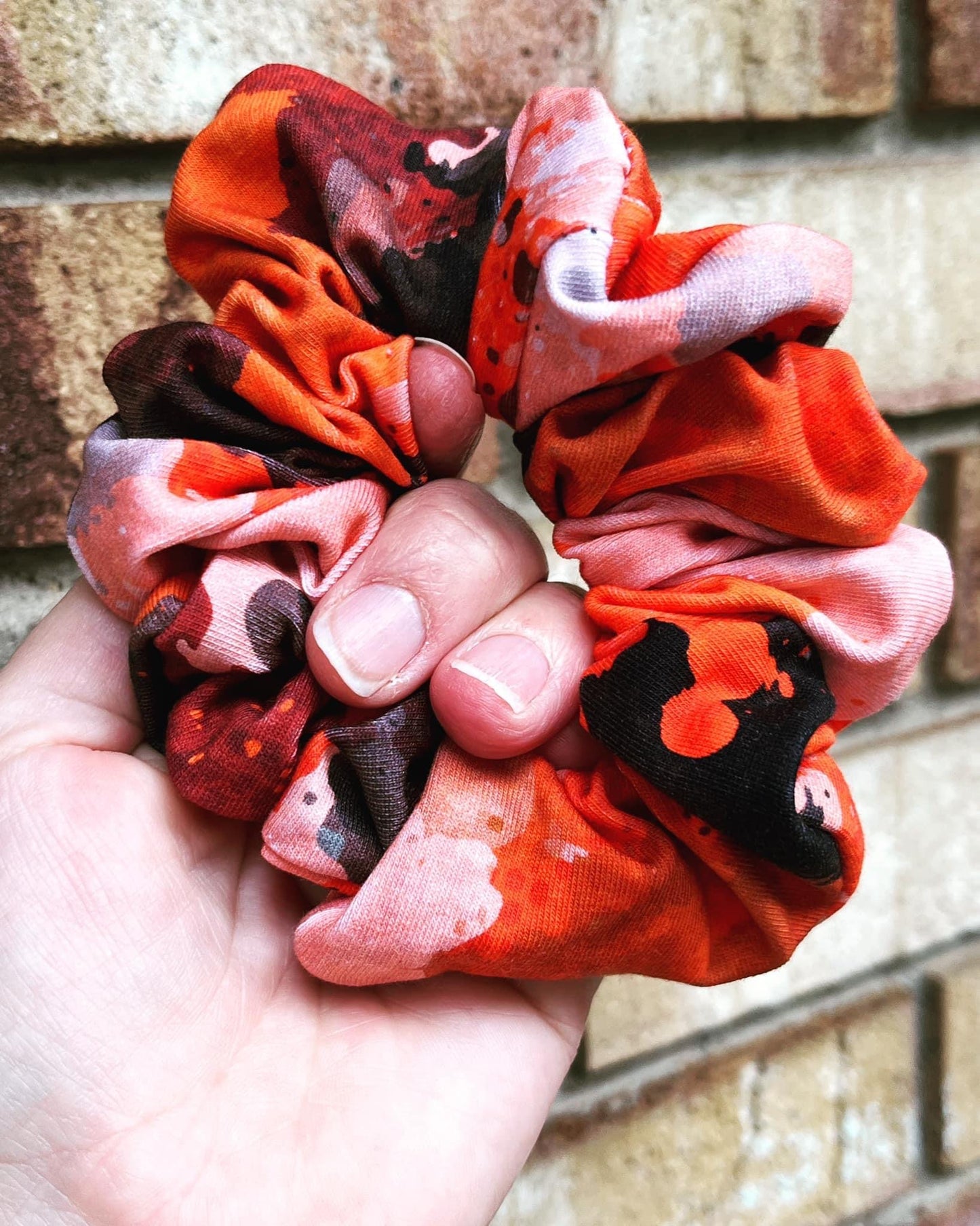 Brown And Orange Paint Splatter Scrunchie