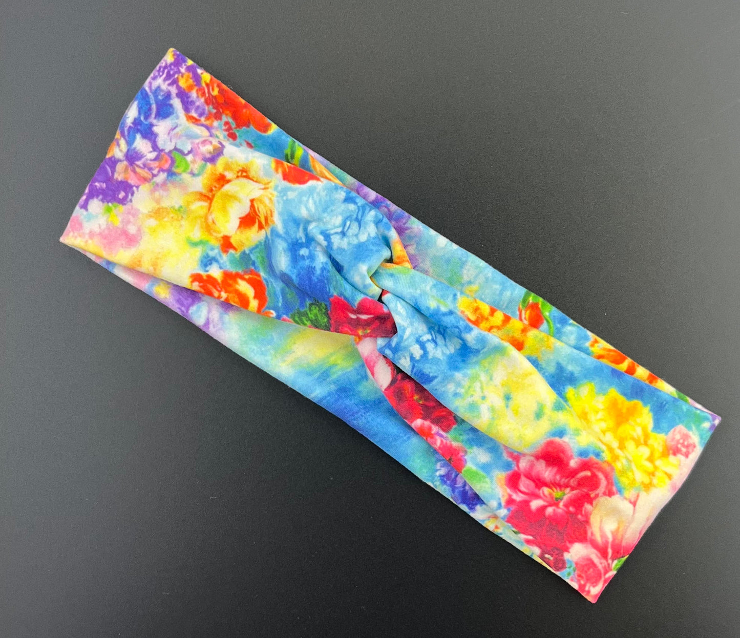 Watercolor Flowers Headband Blue Background