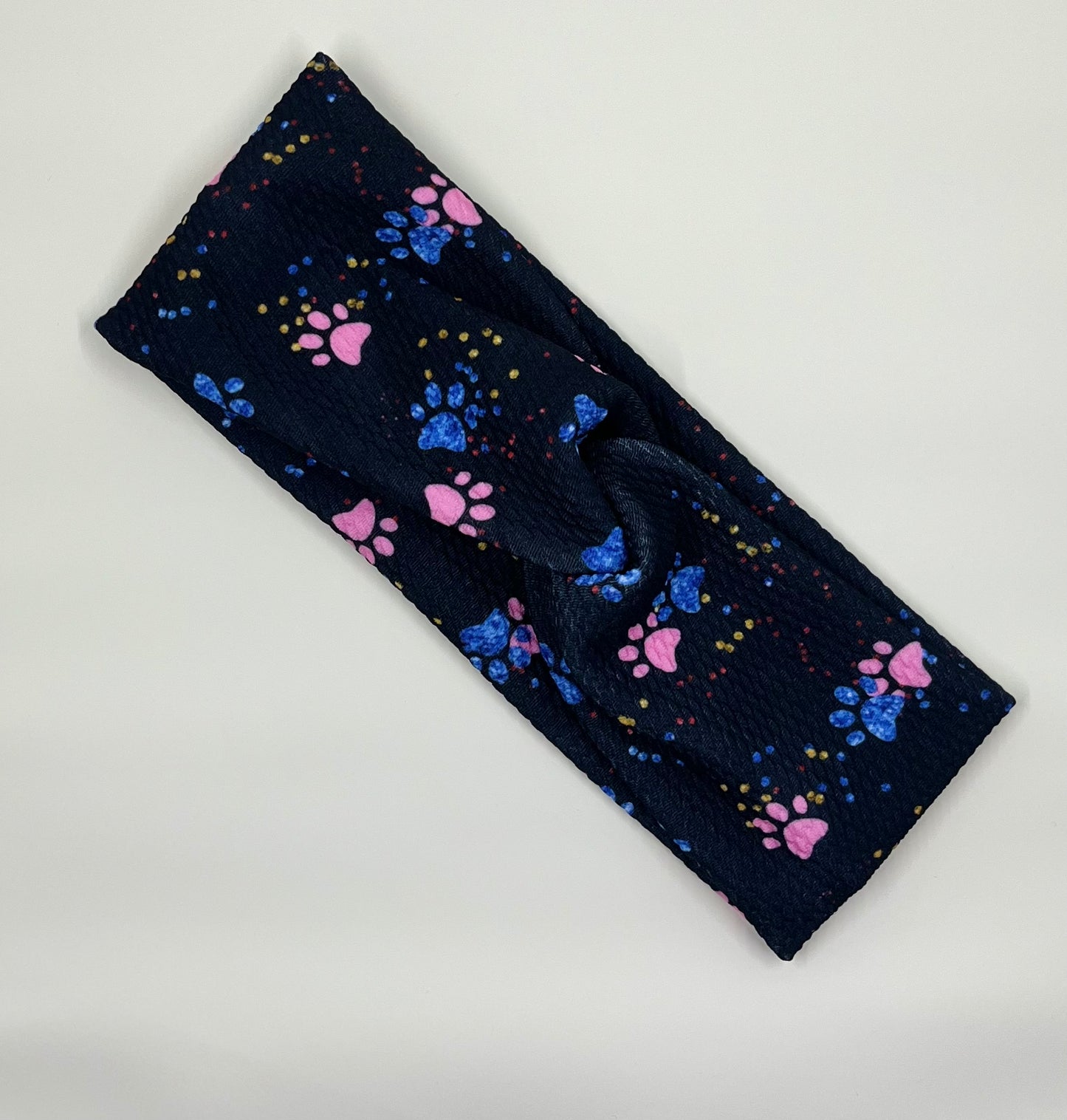 Pink And Blue Paw Print Headband