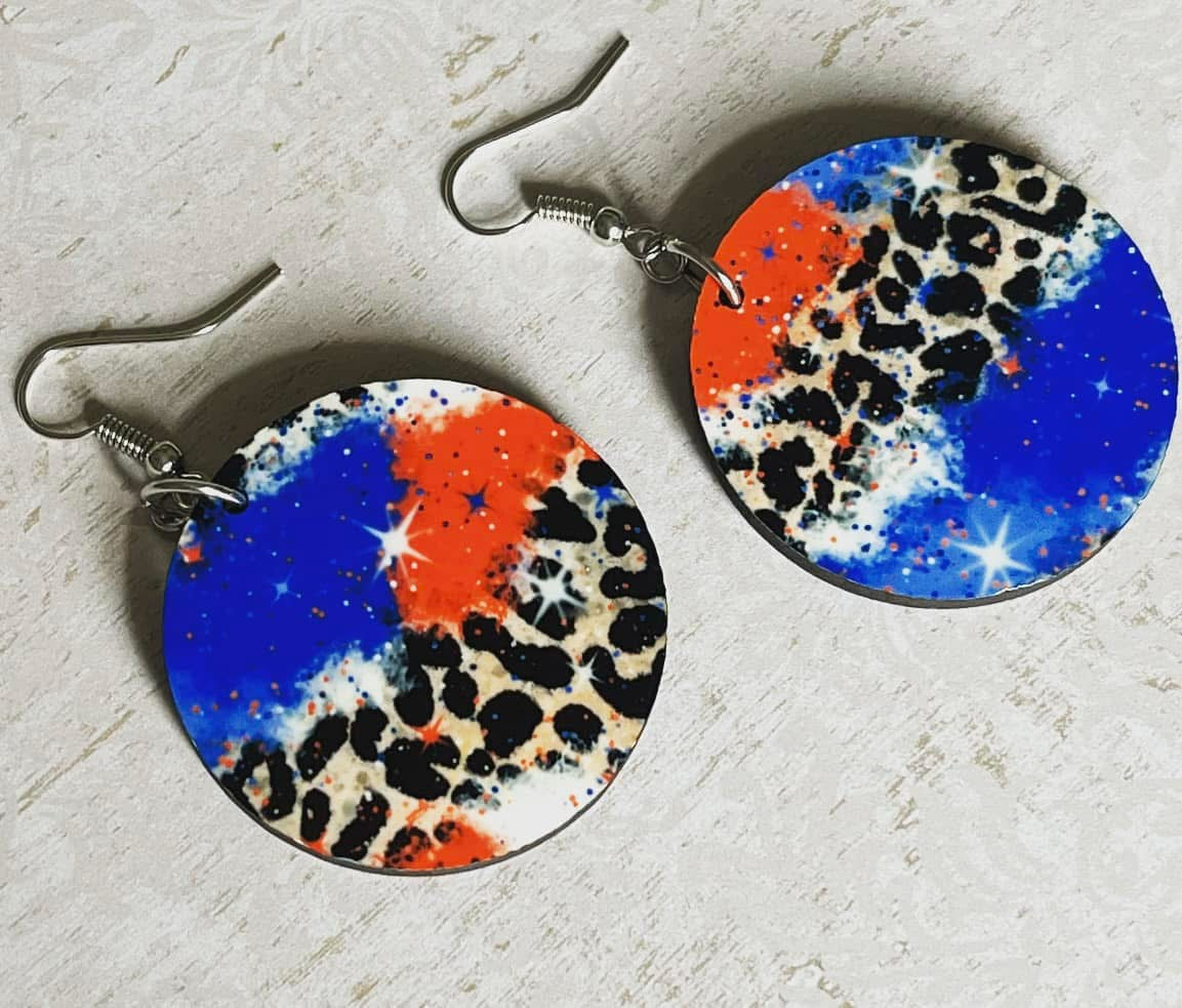 Leopard Red,White, And Blue Earrings