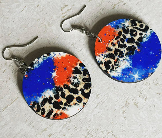 Leopard Red,White, And Blue Earrings