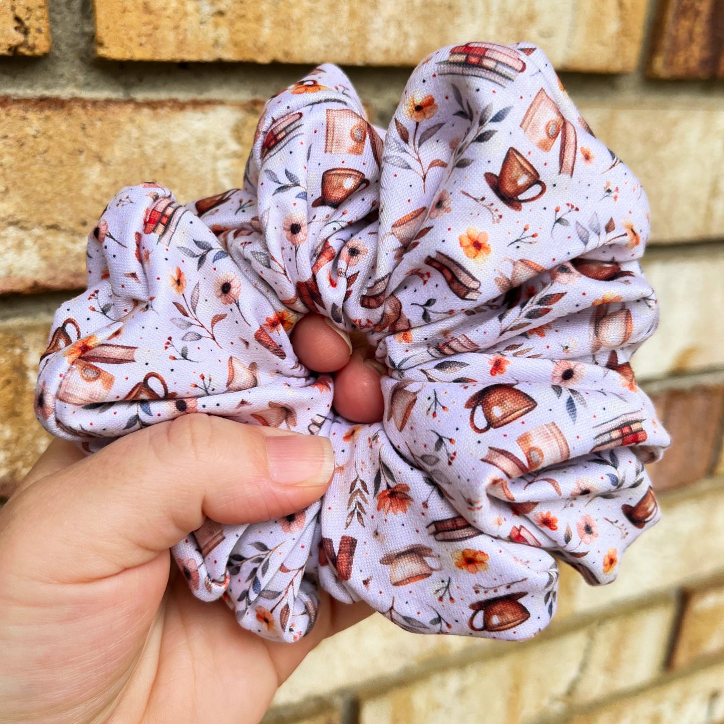 Books And Coffee Cups Scrunchie