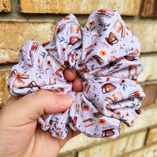 Books And Coffee Cups Scrunchie