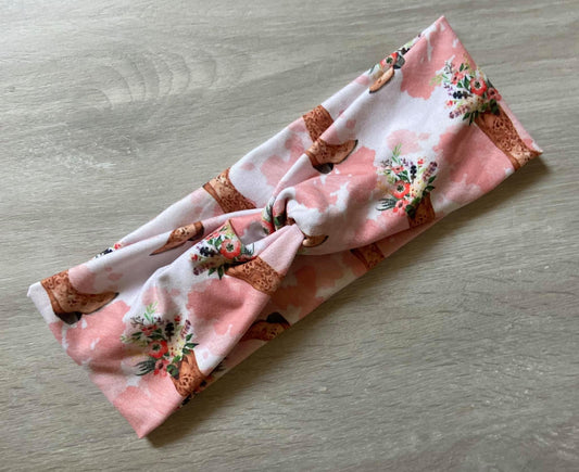 Cow Print Boots Floral Headband