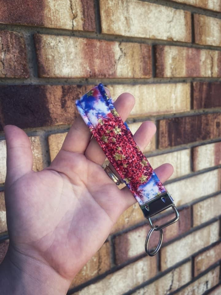 Faux Glitter Red, White, And Blue Key fob