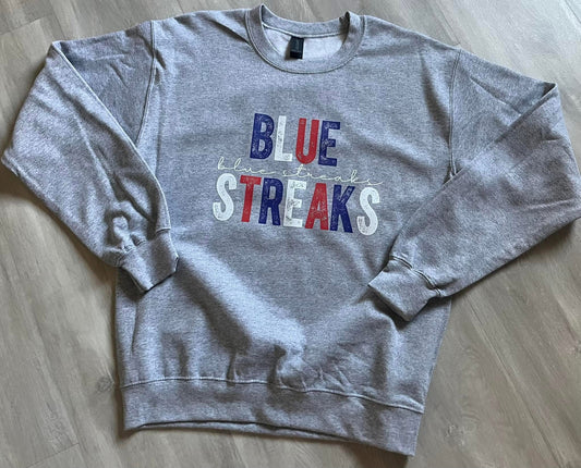 Distressed Blue Streaks Crew