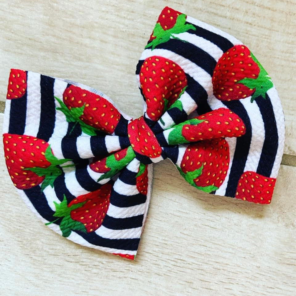 Strawberry Stripes Clip In Bow