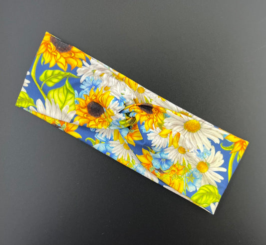 Sunflowers And Daisies Blue Background Headband